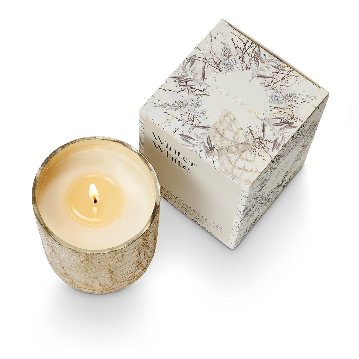 Winter White Duftkerze im Crackle-Glas – Weiss