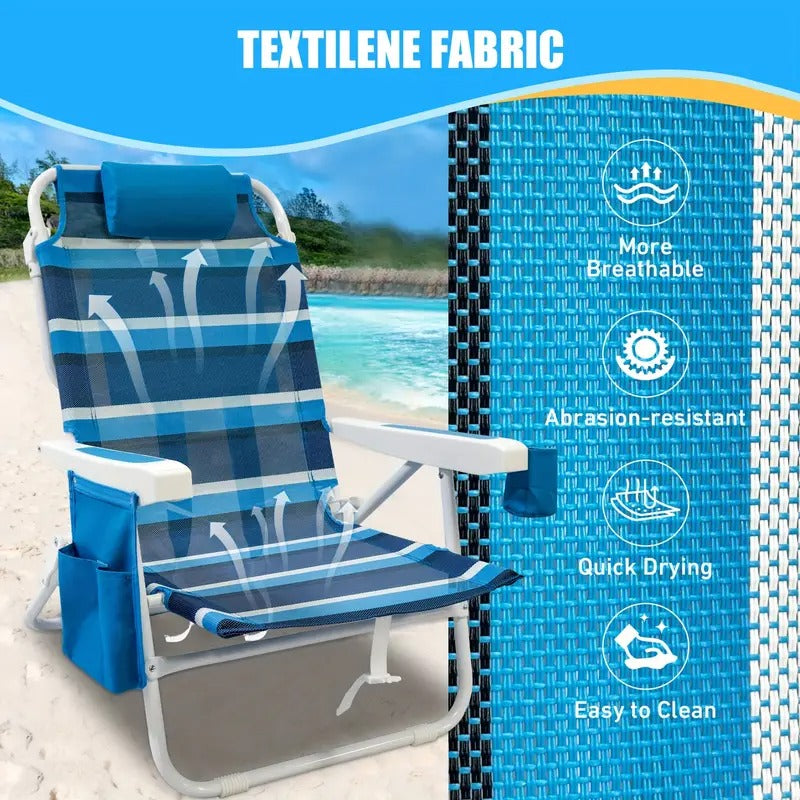 Foldable Beach Lounge Chairs with Backrest (2pcs)