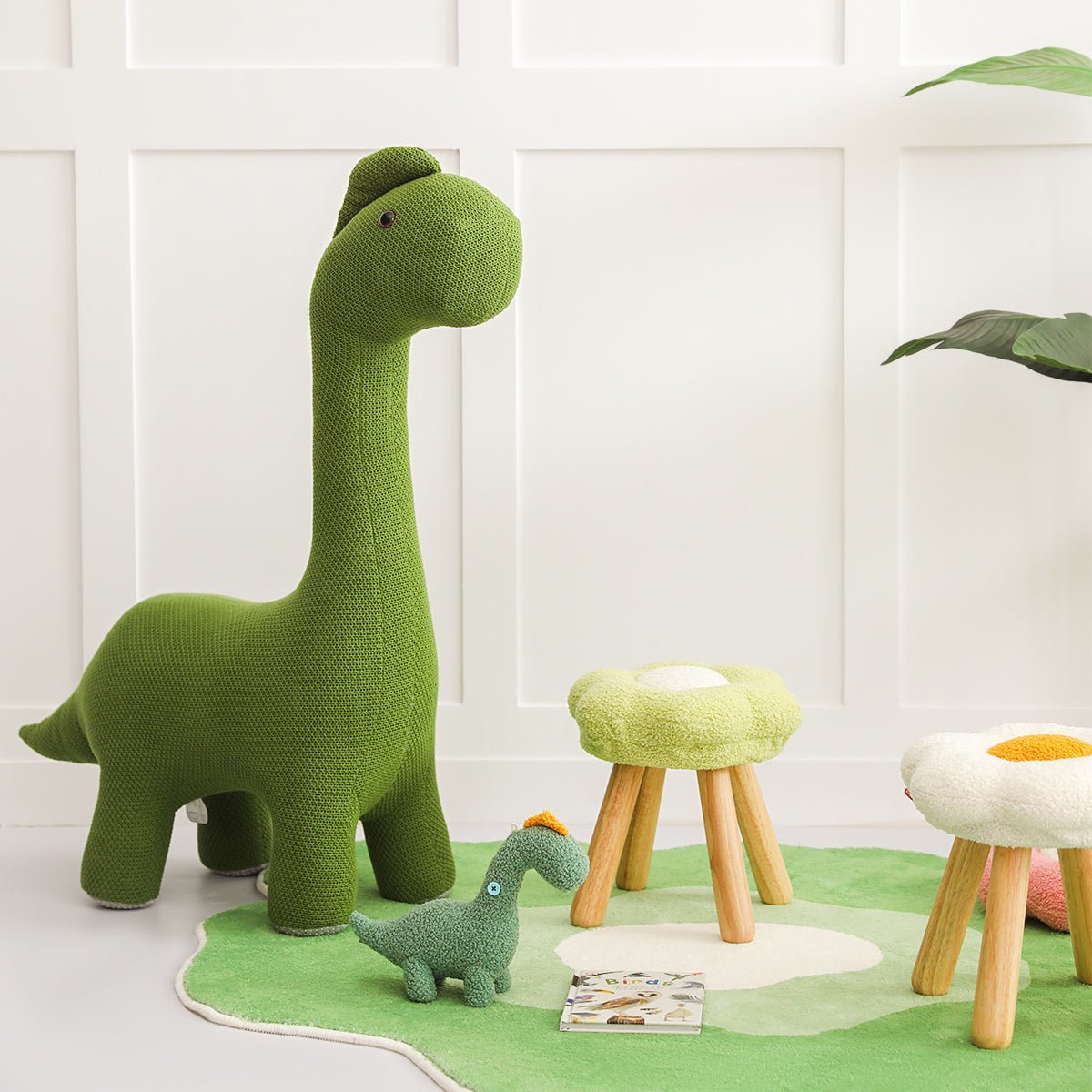 Knitted Green Dinosaur Stool Green