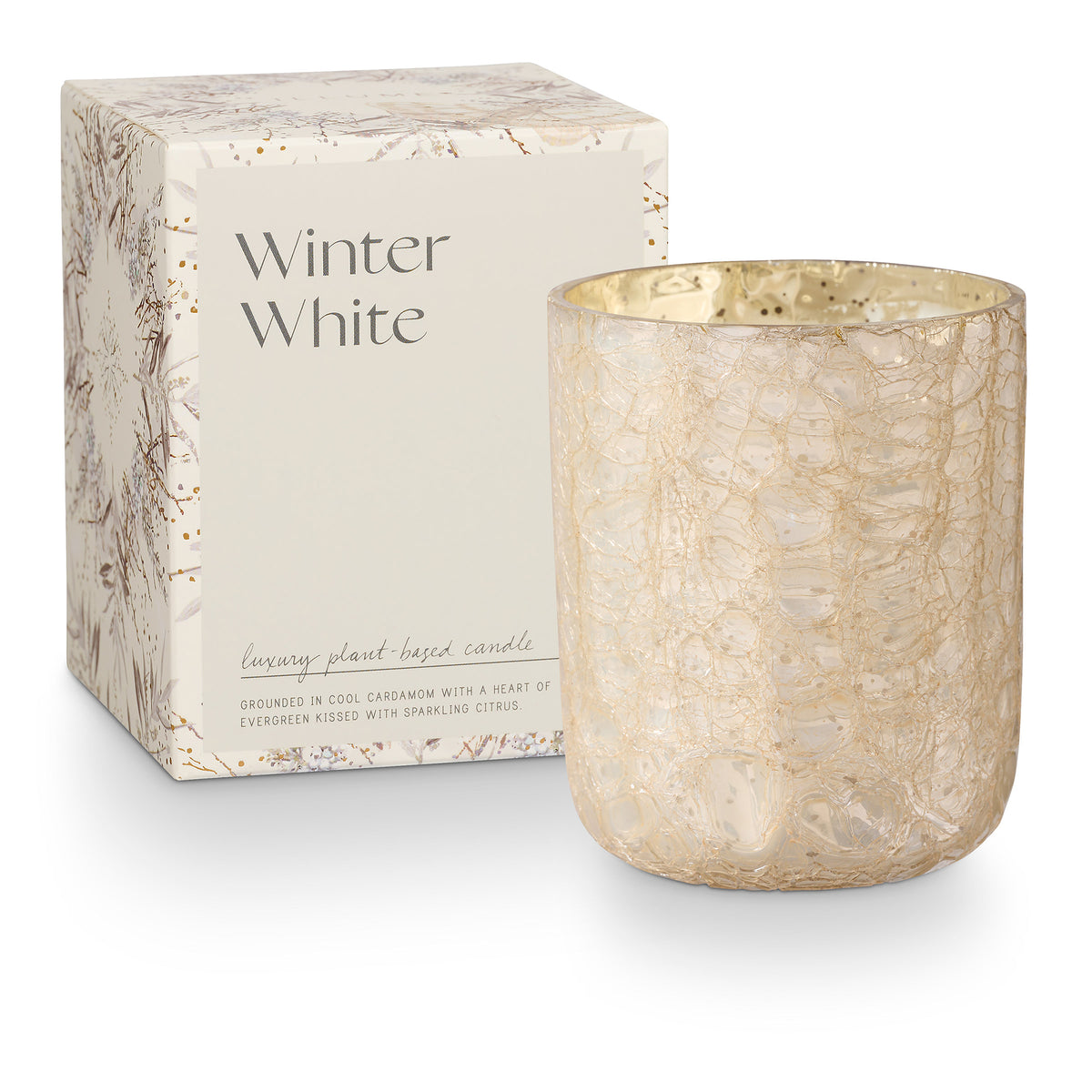 Winter White Duftkerze im Crackle-Glas – Weiss