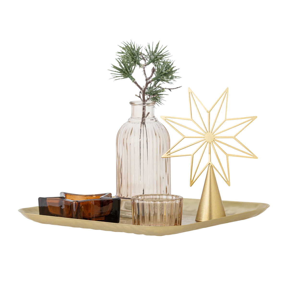 Sanga Tablett mit Teelichthaltern – Gold, Glas