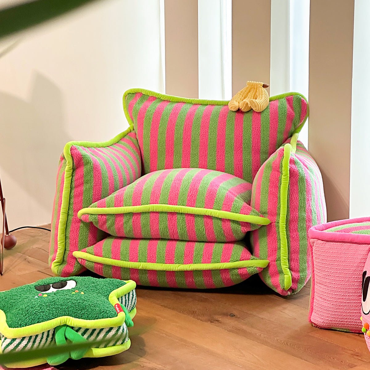 Playful Mind Striped Lazy Sofa Chair Pink