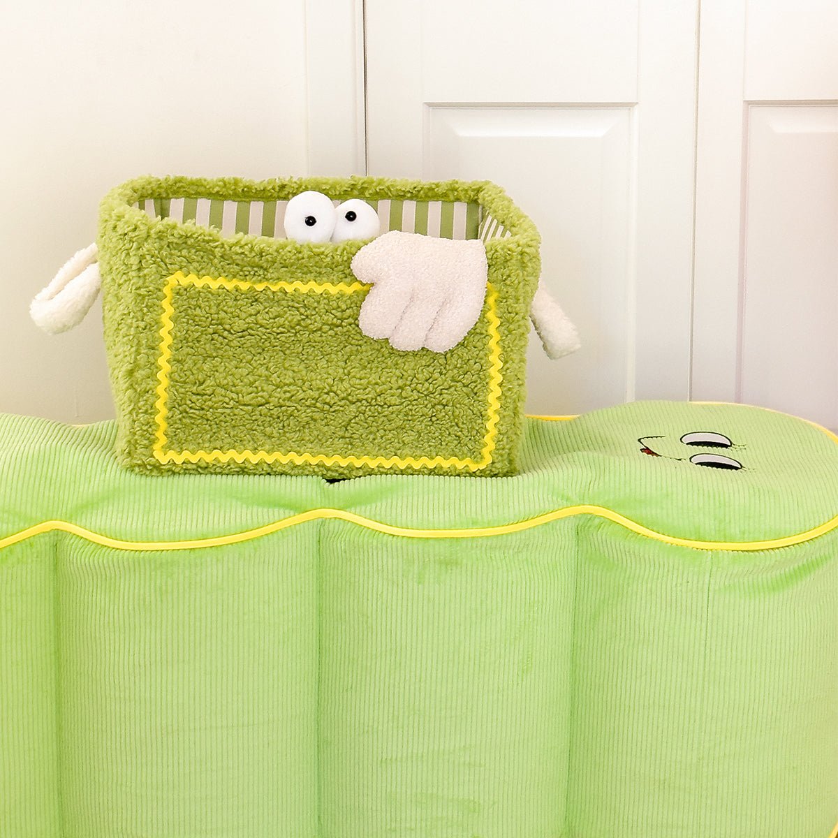 Quirky Monster Striped Storage Basket Avocado