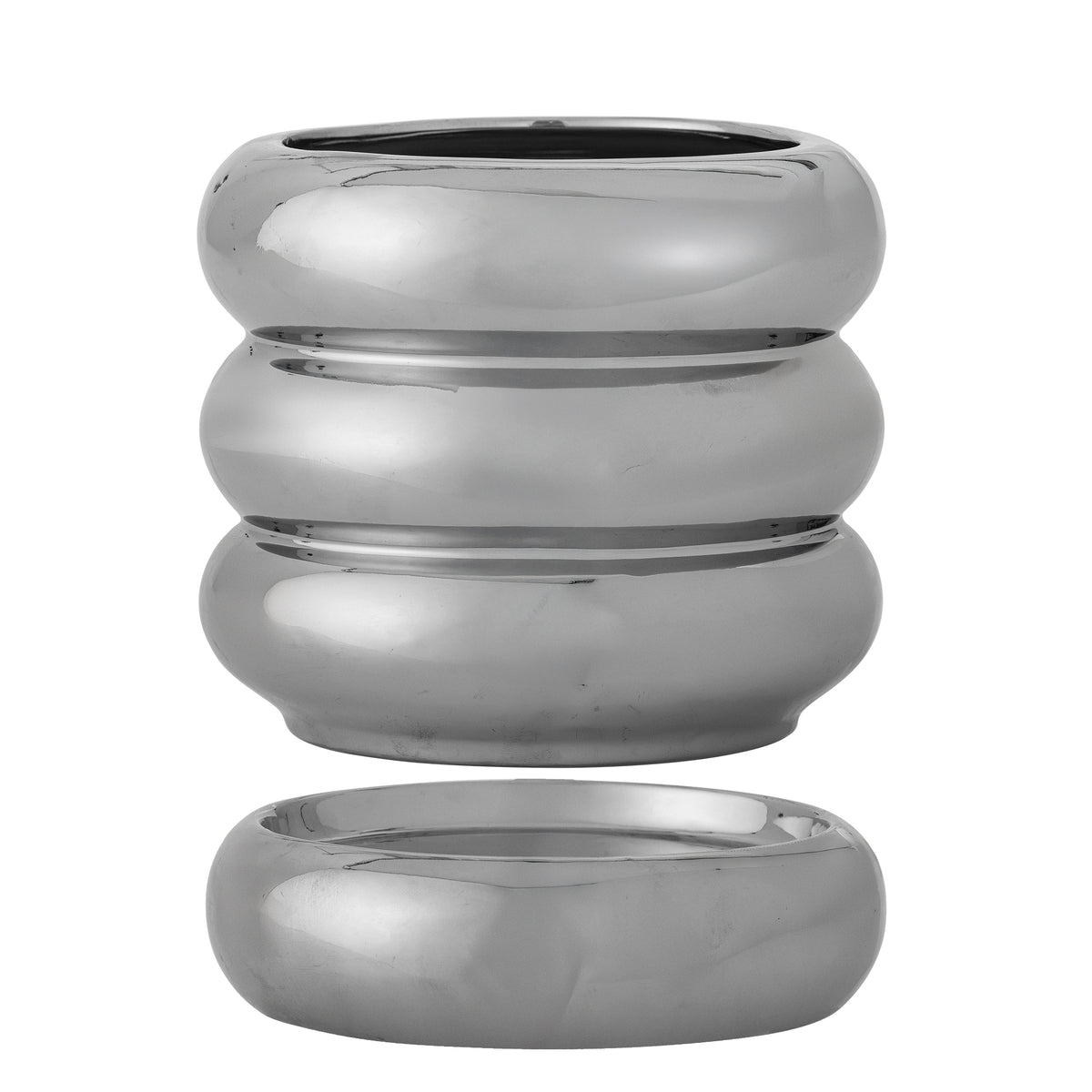 Shine Blumentopf mit Untersetzer – Silber, Steingut